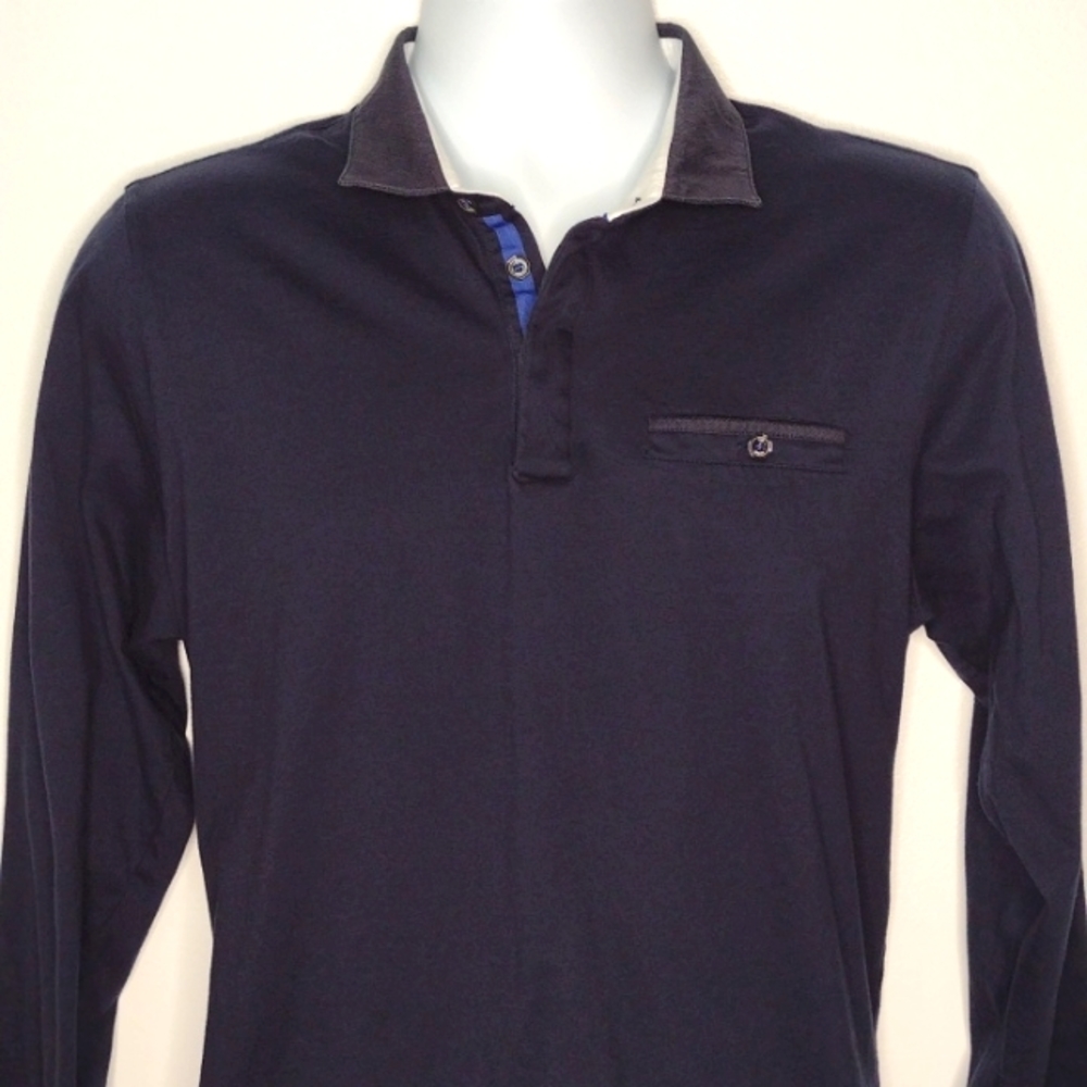 Ted Baker London Navy Blue Royal Blue Trim Long Sleeve Polo Shirt 5 Men XL